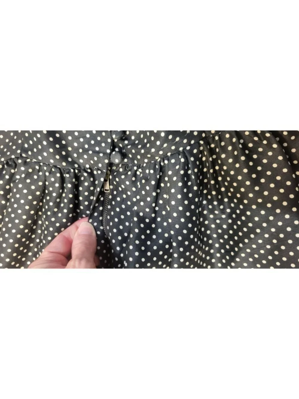 VTG Womens Black Polka Dot 100% Silk Dress 8P Y2K Pockets Adjustable Straps